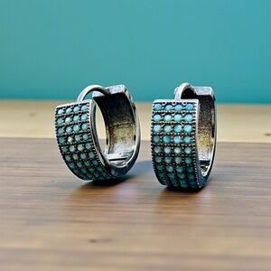 Turquoise Pave Huggie Hoop Earrings stainless still
